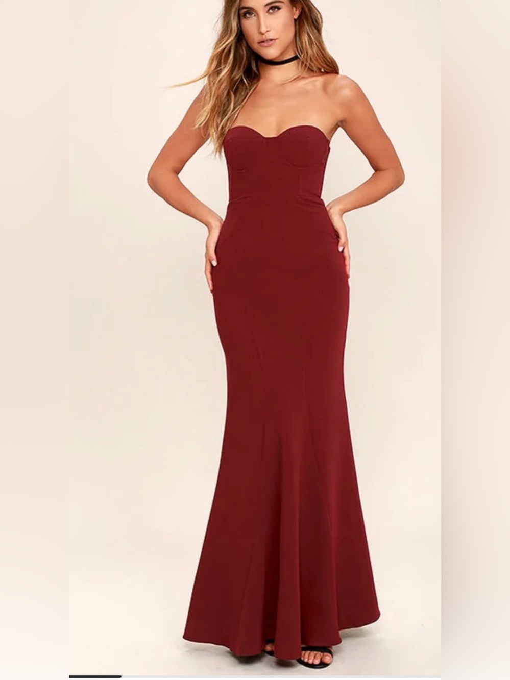 Strapless Burgundy Mermaid Evening Dress